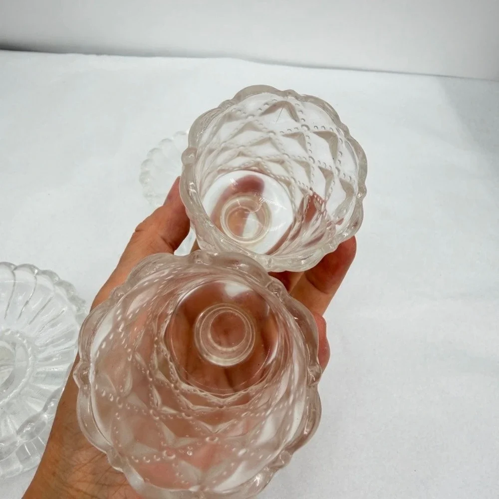 PartyLite Quilted Crystal Pair Votive Candle Holder Set w/ Box Vintage Decor